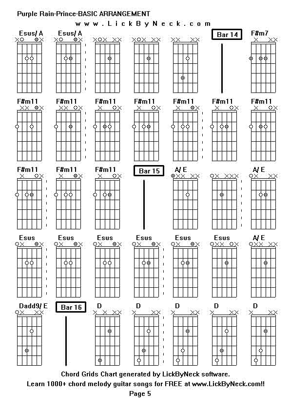 Chord Grids Chart of chord melody fingerstyle guitar song-Purple Rain-Prince-BASIC ARRANGEMENT,generated by LickByNeck software.